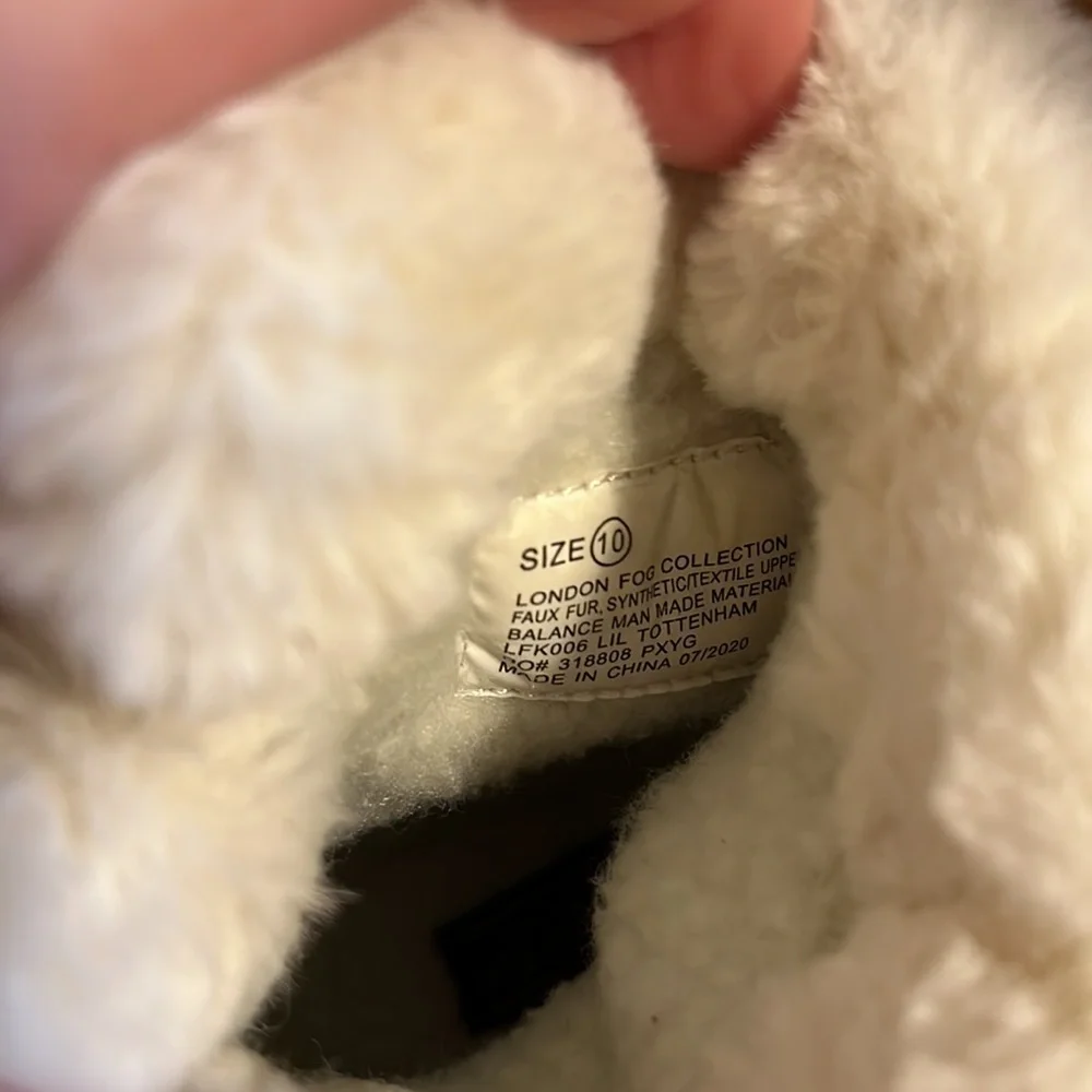 London Fog winter boots, sweater knit uppers, faux fur, pink/brown kids 10
